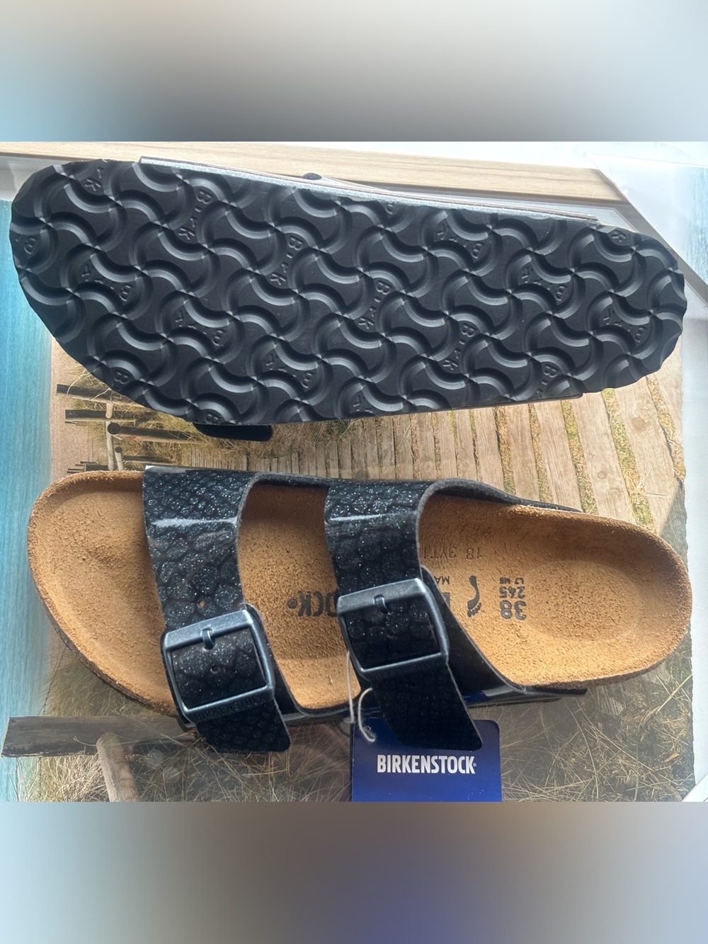Birkenstock 💅 Arizona Blue Magic Snake Big Buckle Patent Leather Sandals Slides